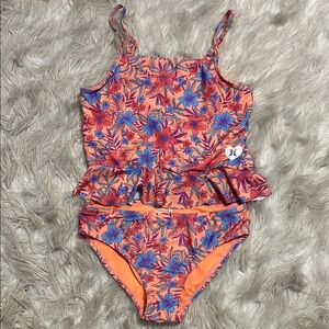 Hurley Girls Size 10/12 Tankini UPF 50+ Palm Tree Swinduit Sunset‎ Glow 2 Piece